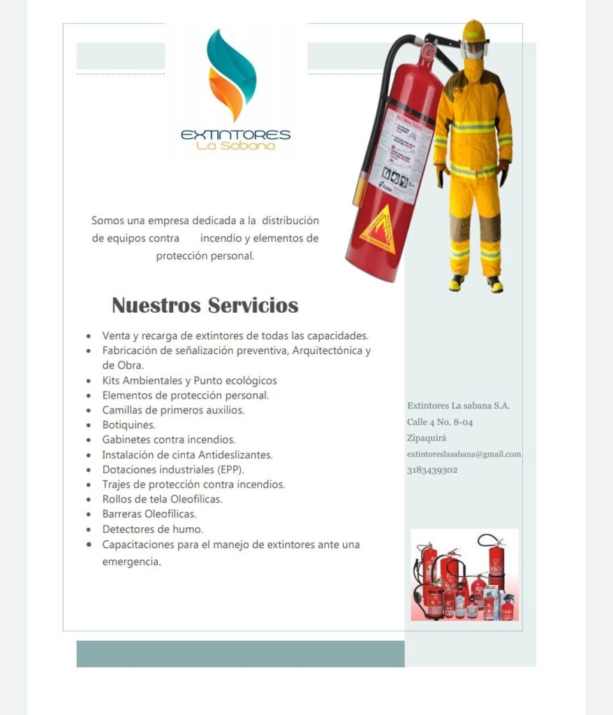 Servicios de venta, recarga y mantenimiento de extintores, señalización, y asesoría en seguridad en Bogotá y la Sabana - EXTINTORES LA SABANA SAS