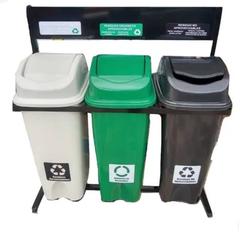 Canecas de reciclaje blanco, negro y verde - Solución para la gestión de residuos - EXTINTORES LA SABANA SAS